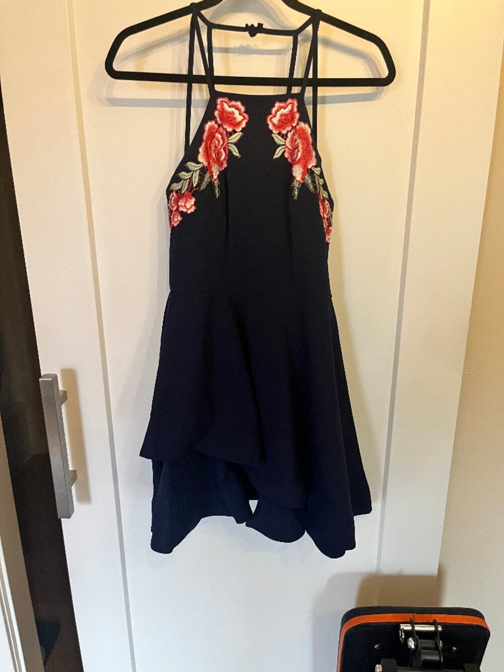 B. Darlin Navy Fit & Flare Dress 7/8 Red Floral Embroidered Mini